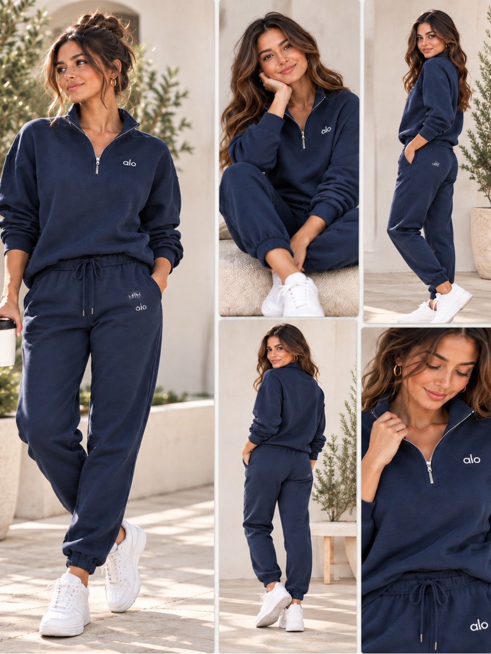 Alo Yoga Accolade 1/4 Zip Pullover & Sweatpant Set Navy Size M NWT